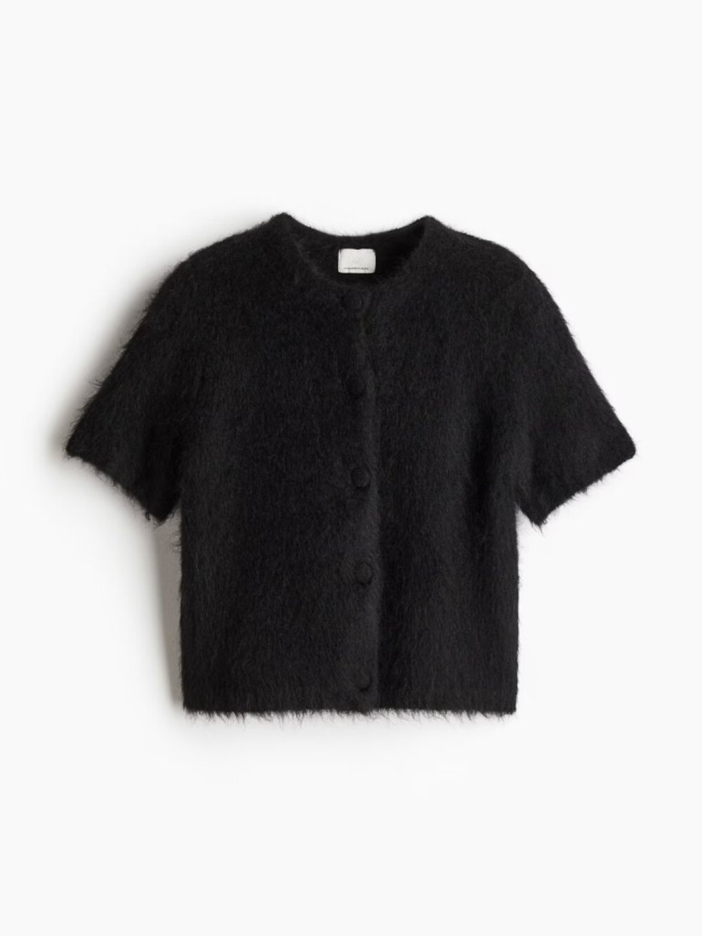 H&M Black Mohair Wool Blend Short Sleeve Crew Neck Cardigan Sweater, Size M